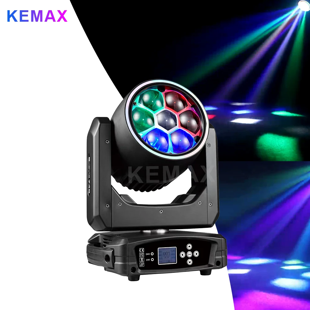 Фото Светодиодный прожектор 7X40W Bee Eye Moving Head Zoom Wash Light RGBW с эффектом луча 350W, мобильный, с полосой светодиодов, DMX512, для дискотек, сцены, свадеб и мероприятий. №1