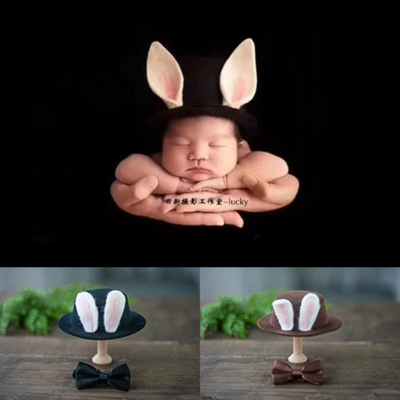 0-1 Months Cute Newborn Rabbit Ears Mr.top Hat and Bow Tie Newborn Photography Props