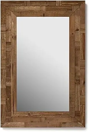 

Зеркало из темного дерева для фермерского дома, большое деревянное зеркало в деревенском стиле, искусственное настенное украшение, декоративное деревянное зеркало для гостиной или