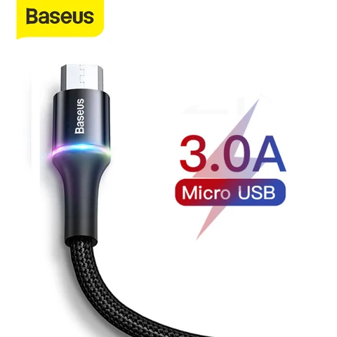 Baseus светодиодное освещение, кабель Micro USB 3A, зарядное устройство для быстрой зарядки, кабель Microusb для Samsung Xiaomi Android, провод для мобильного телефона