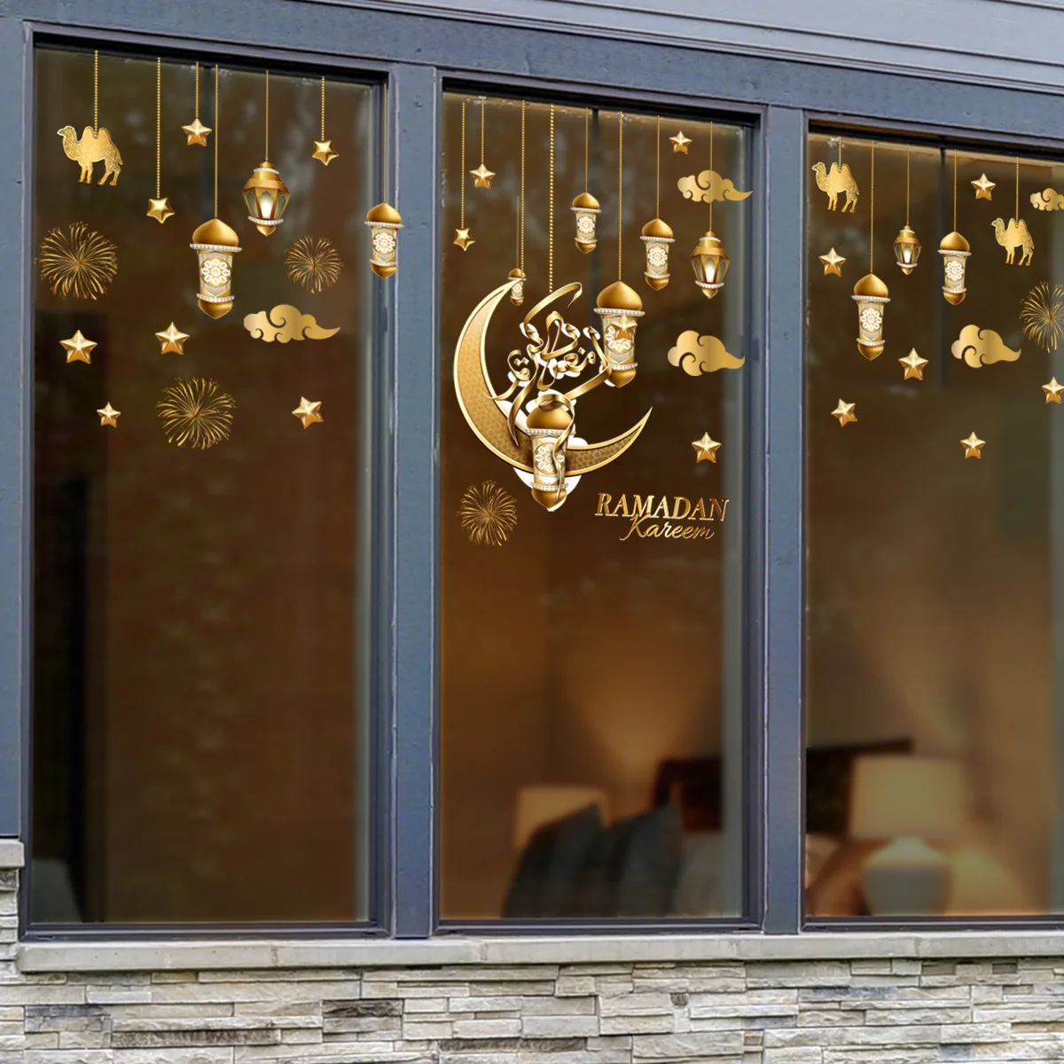 

Ramadan Kareem Decorative PVC Window Stickers Moon Star Lantern Wall Decal For Home Islamic Muslim Decor Eid Mubarak Vinyl Mural
