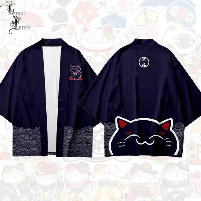 

Lucky Cat Cute 3D Printing Japanese Kimono Haori Yukata Cosplay Women/Men Fashion Summer Casual Cool Short Sleeve Streetwear