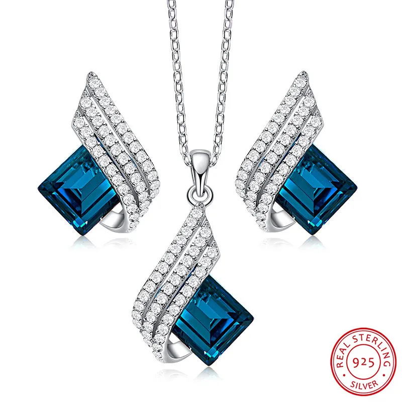 Комплект из колье и серёг серебра 925 пробы с австрийскими кристаллами - купить по