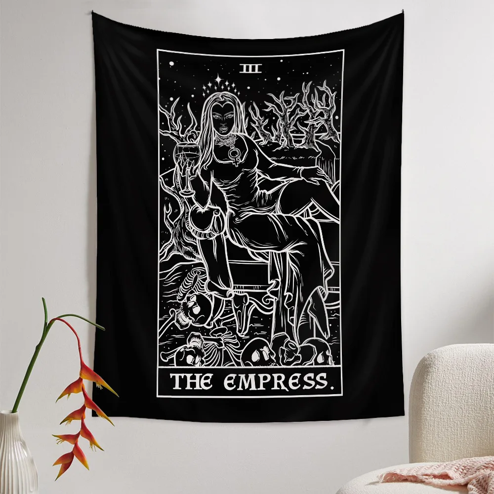 

The Empress Tapestry Tarot Card Wall Hanging Bedroom Aesthetic Decoration Black White Tapiz Home Witchcraft Art Mural Room Decor