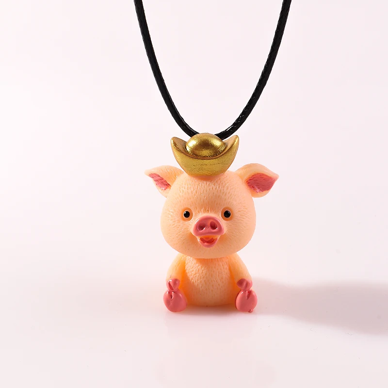 

3D Cartoon Cute Lucky Pig Necklace Rope Chain Animals Pendant Necklace for Women Birthday Gifts