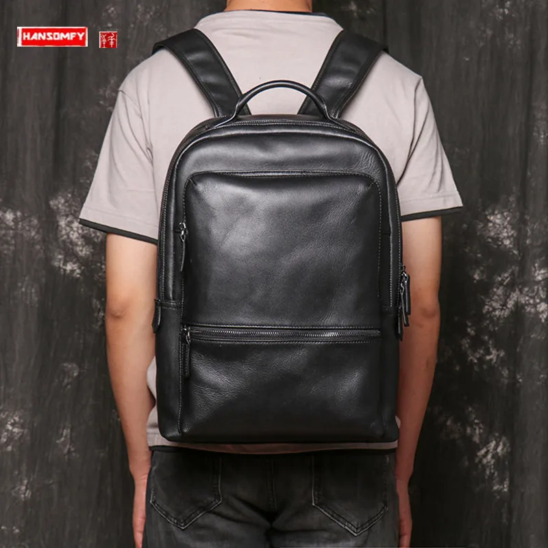 

Рюкзак мужской из натуральной воловьей кожи, ранец для путешествий, вместительная сумка на плечо для компьютера, школьный портфель