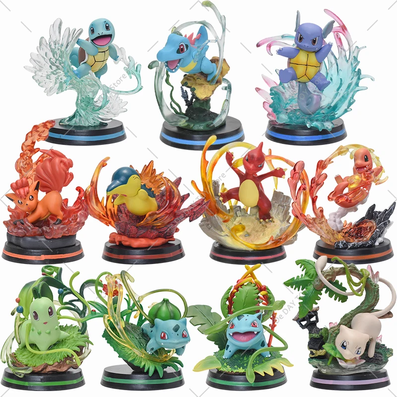 Pokemon Special Effects Anime Figure Vulpix Cyndaquil Chikorita Bulbasaur Squirtle Charmander Mew PVC Statue Model Toys Gifts