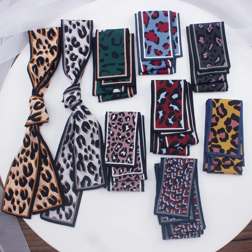 

Leopard Print Hairband Neck Scarfs for Ladies Skinny Wrist Ribbon Headband Silk Satin Scarf 7*120cm Long Neckerchief Bag Scarves