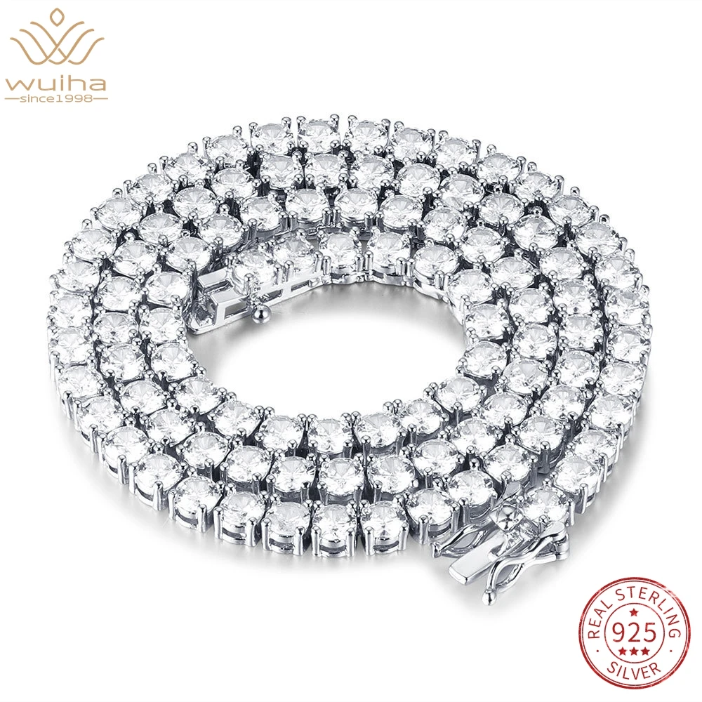 

WUIHA 925 Sterling Silver 3MM 4MM 5MM Pass Test Diamonds Round D Moissanite Tennis Chains Necklaces Fine Jewelry Drop Shipping