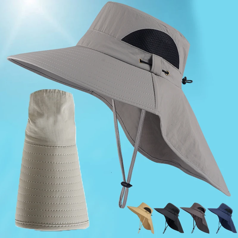 

Summer Sun Hat Men Women Cotton Boonie Hat with Neck Flap Outdoor UV Protection Large Wide Brim Hiking Fishing Safari Bucket Hat