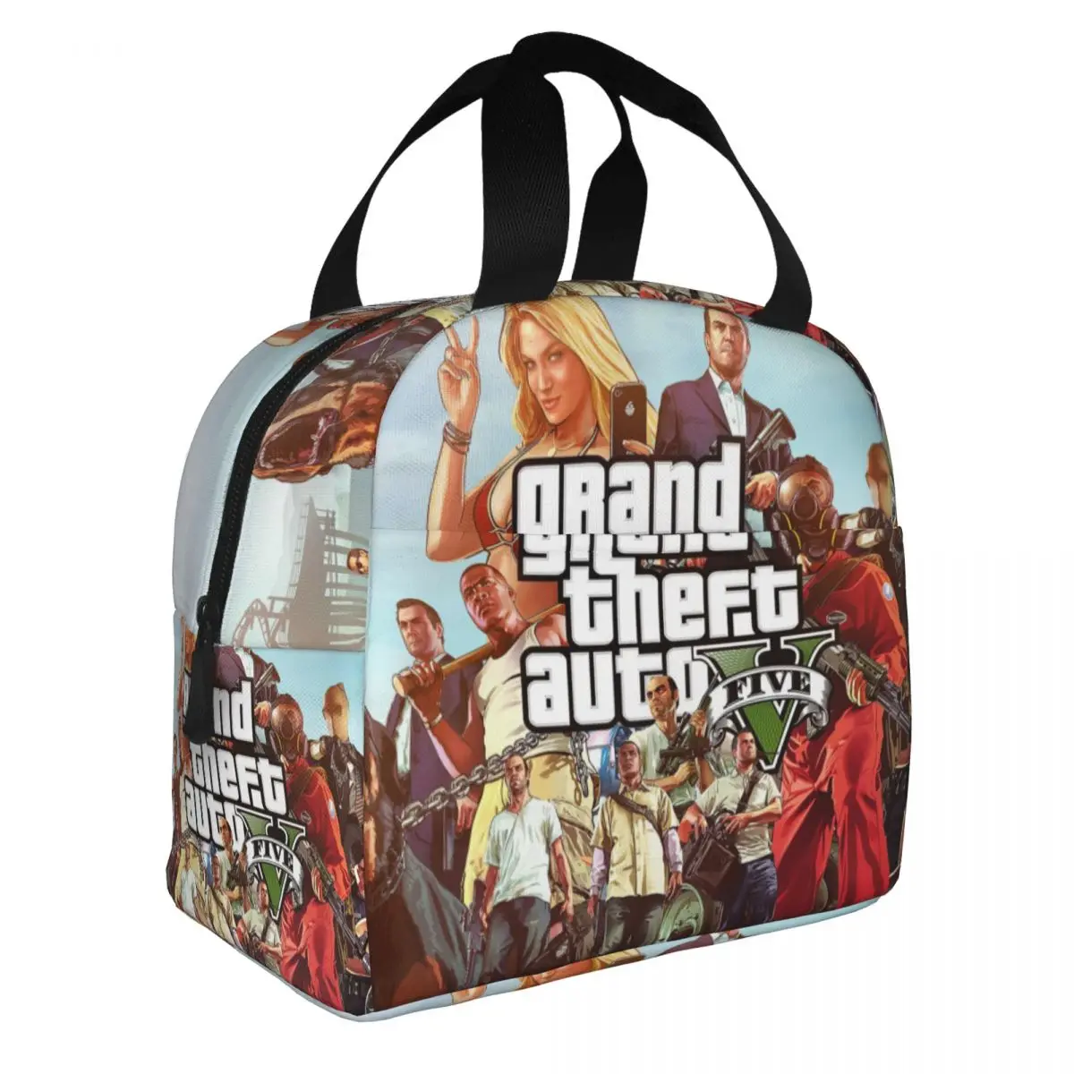 Video Game - Grand Theft Auto V Lunch Bento Bags Portable Aluminum Foil thickened Thermal Cloth Lunch Bag for Women Men Boy