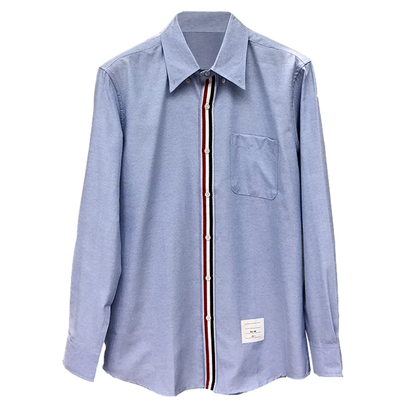 TB THOM 100% Cotton Shirt Fashion Brand Spring Autunm Men's Shirt Webbing Casual  Oxford Clothes High Quality Wholesale TB Shirt