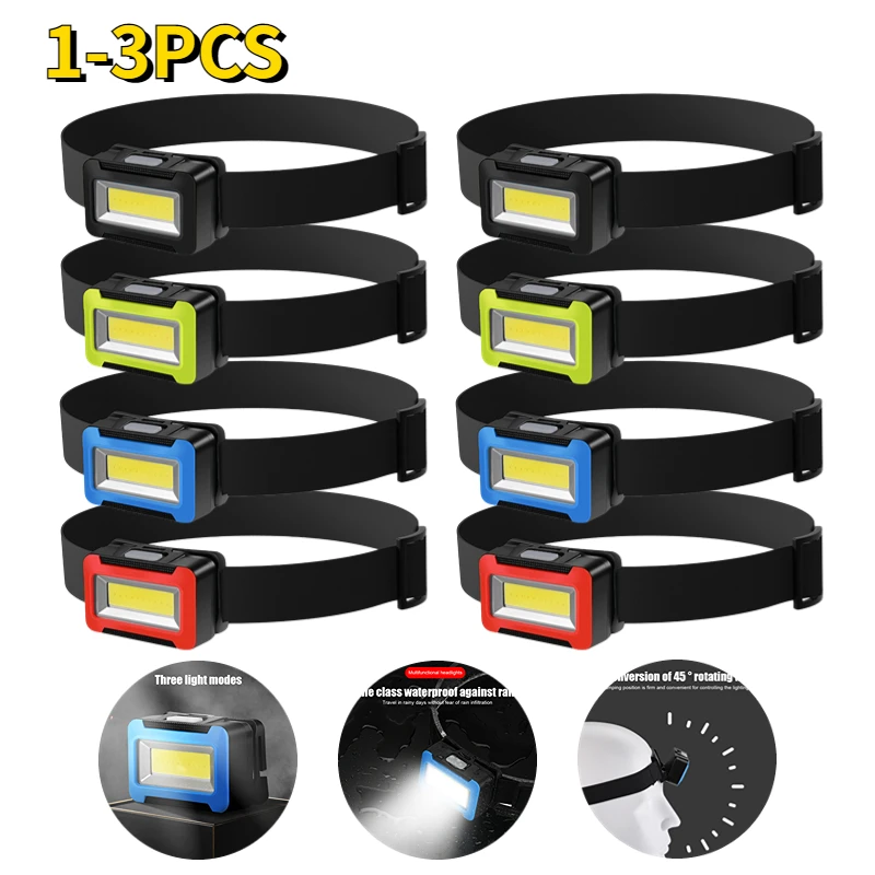 

COB LED Head Lamp Battery Powered Waterproof Headlight Flashlight 3 Mode Headlamp Flashlight Portable Emergency Torch Work Light