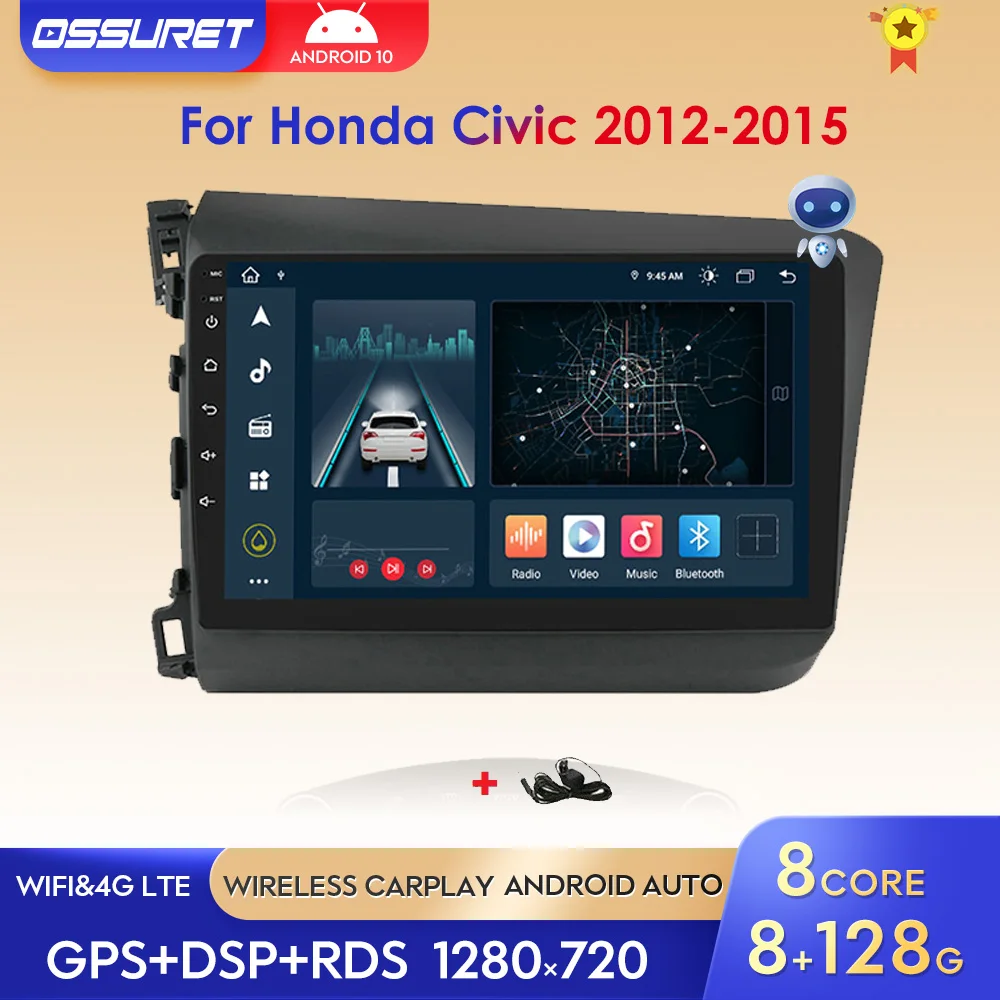

Автомагнитола 2DIN, 9 дюймов, Android 11 Carplay, для HONDA CIVIC 2012-2015, AI мультимедийный плеер, навигация, GPS, аудио, стерео, Bluetooth, без DVD