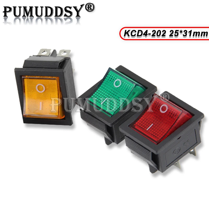5 шт., переключатель питания, 4 контакта с светильник кой, 25x31 мм, 20A, 125 В переменного тока, 16A, 250 В переменного тока, Новый переключатель 25x31 25*31 hjxrhgal