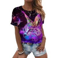 summer new womens tshirt galaxy space 3d printing color starry sky cute cat funny casual fashion short sleeved oversize top 6xl