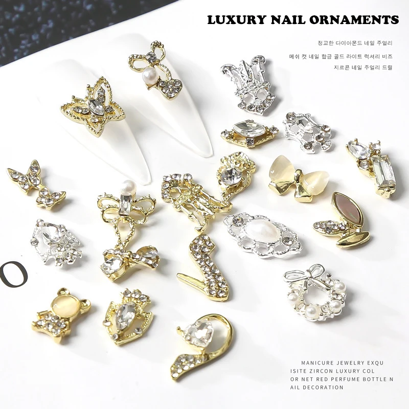 

10PCS 3D Metal Zircon Nail Art Jewelry Japanese Nail Decorations Top Quality Zircon Crystal Manicure Zircon Diamond Charms