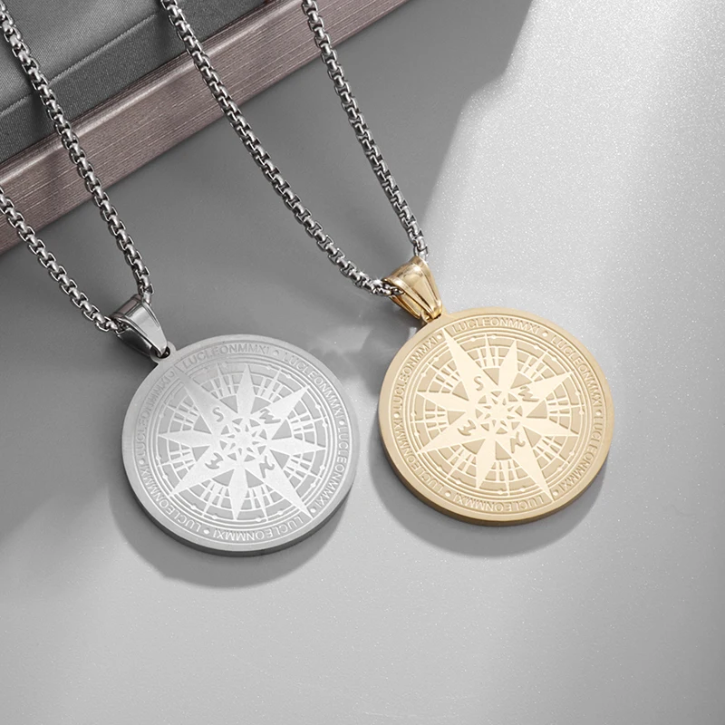 

Men's New Trend Stainless Steel Round Compass Pendant Necklace Casual Simple Daily Party Jewelry Gift