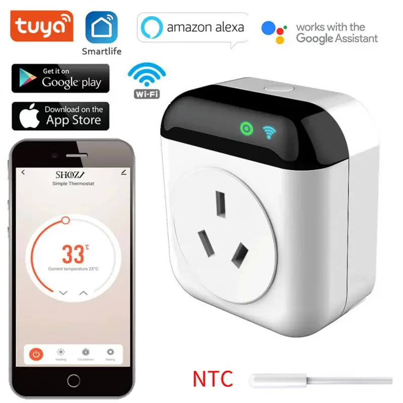 

Tuya Wifi Thermostat Plug Outlet Wireless Plug-in Socket Thermostat Thermoregulator Programmable Voice Control 15a App Control