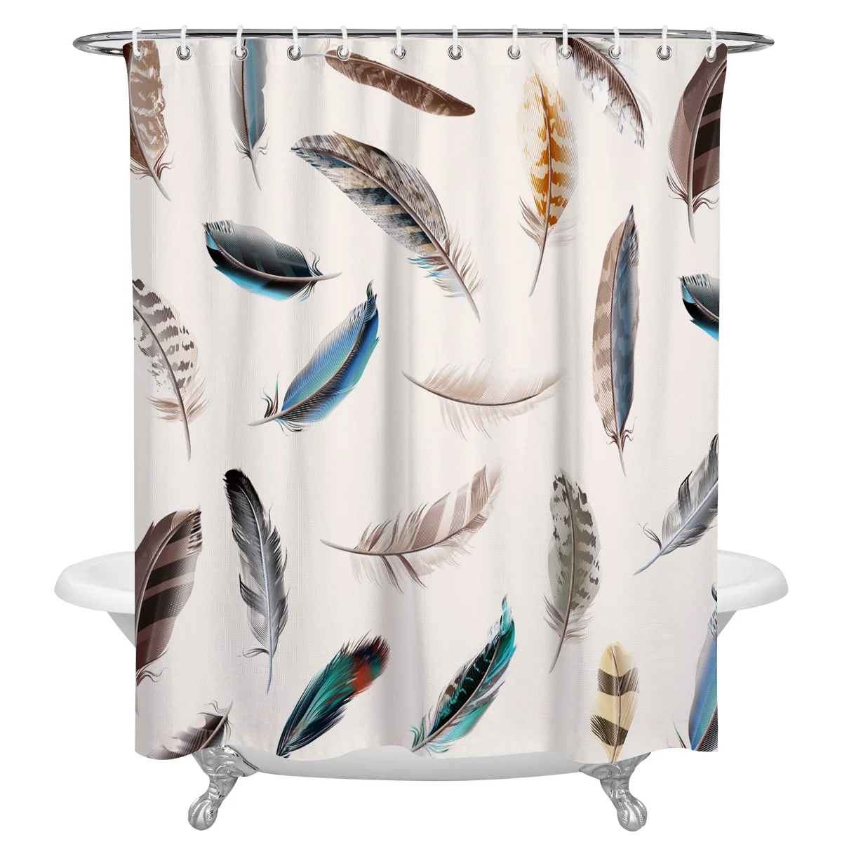 

Занавеска для душа с перьями, водонепроницаемые тканевые шторы для ванной, с крючками, простые цвета