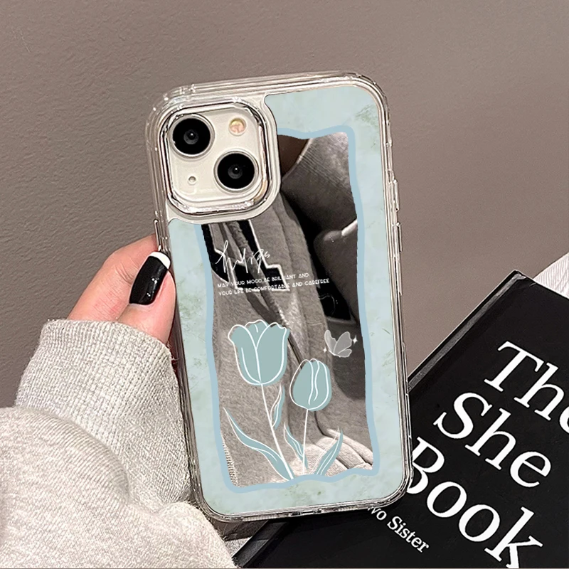 

Tulip Mirror Phone Case For Iphone 14 Pro Max 11 12 13 Pro Max X XR XS Max Iphone11 Makeup Mirror Silvery Girl Gift Cover Funda