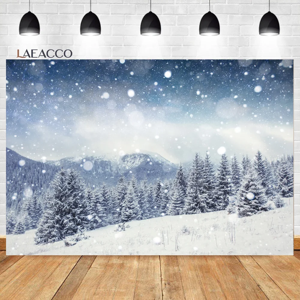 

Laeacco Winter Forest Snow Photo Background Wonderland Snow Mountain Nature Scenery Kids Adults Portrait Photography Backdrop