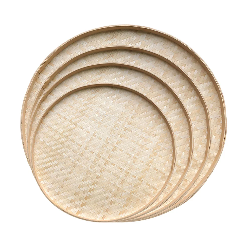 

Basket Tray Woven Wicker Storage Serving Round Fruit Basketsrattan Wallshallow Wooden Dustpan Flat Trays Seagrass Plate