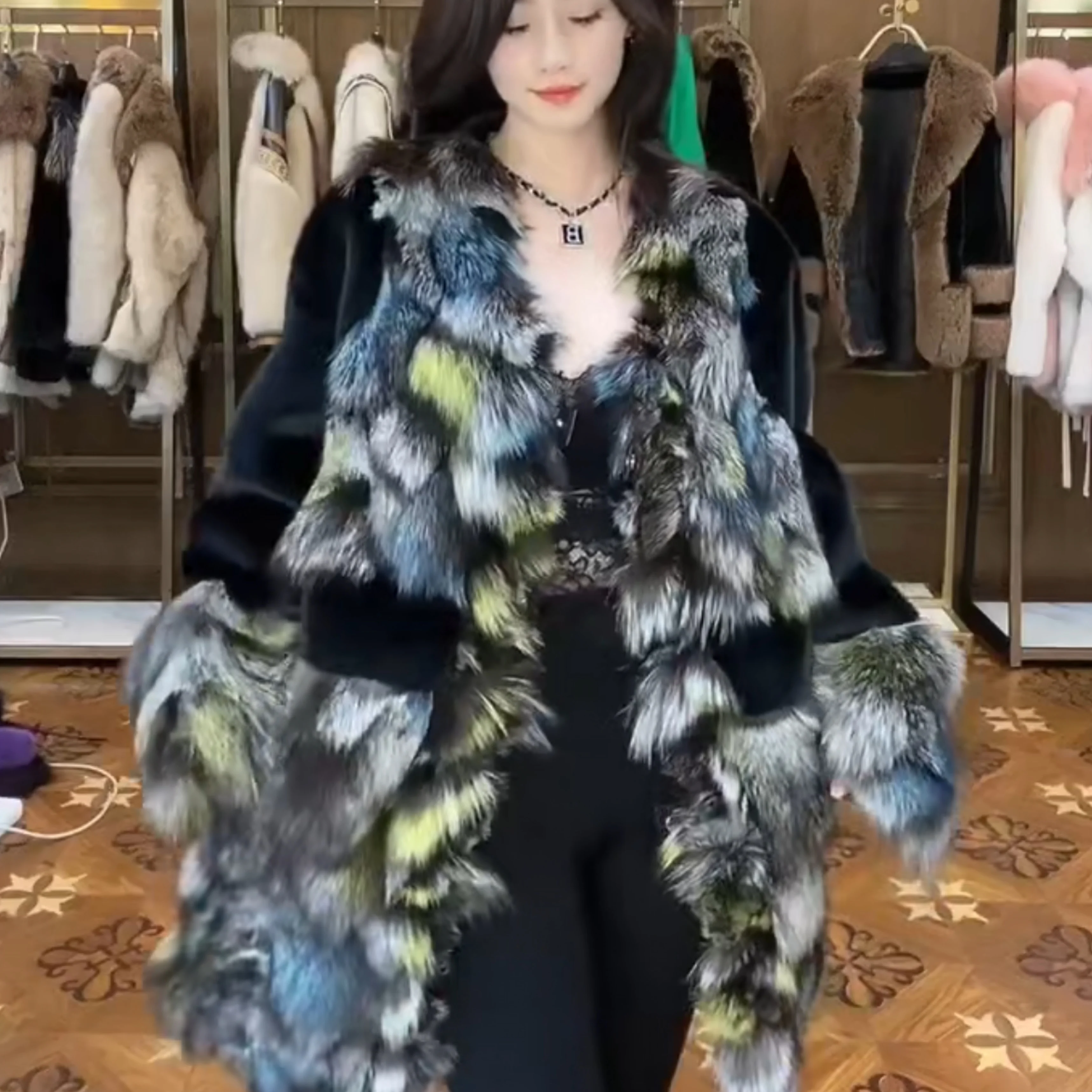 Winter Coat Women 2022 New Imported Fox Fur with European Mink Fur Jacket Long-Sleeved Ladies Mid-Length Warm Slim Fashion Coats