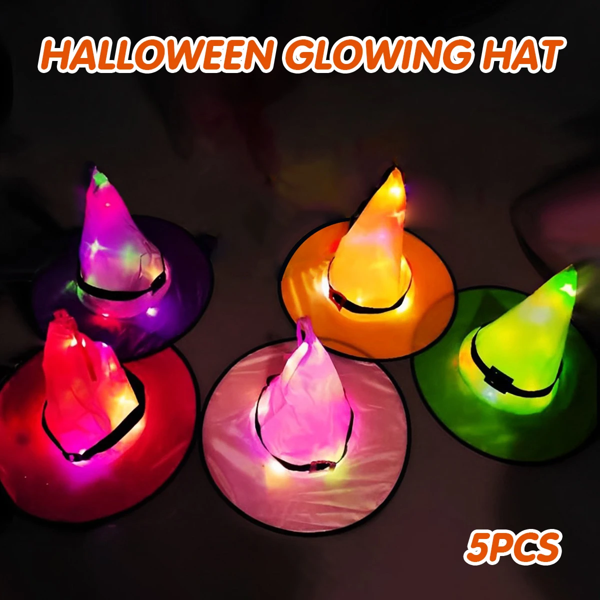 

5Pcs Halloween Glowing Witch Hat Halloween Decoration Witch Hat Waterproof Hanging Lighted Witch Hat Party Cosplay Costume