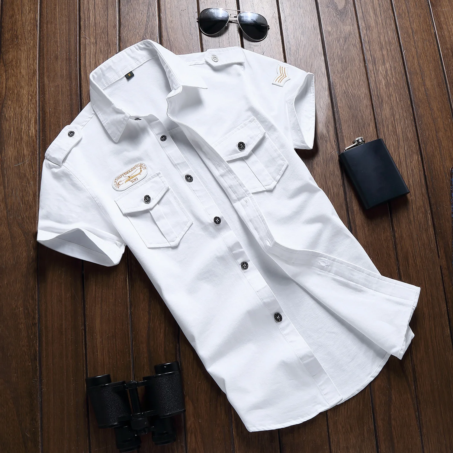 

Рубашка мужская в стиле милитари, хлопок, короткий рукав, винтажная вышивка, Повседневная модная одежда, 6XL