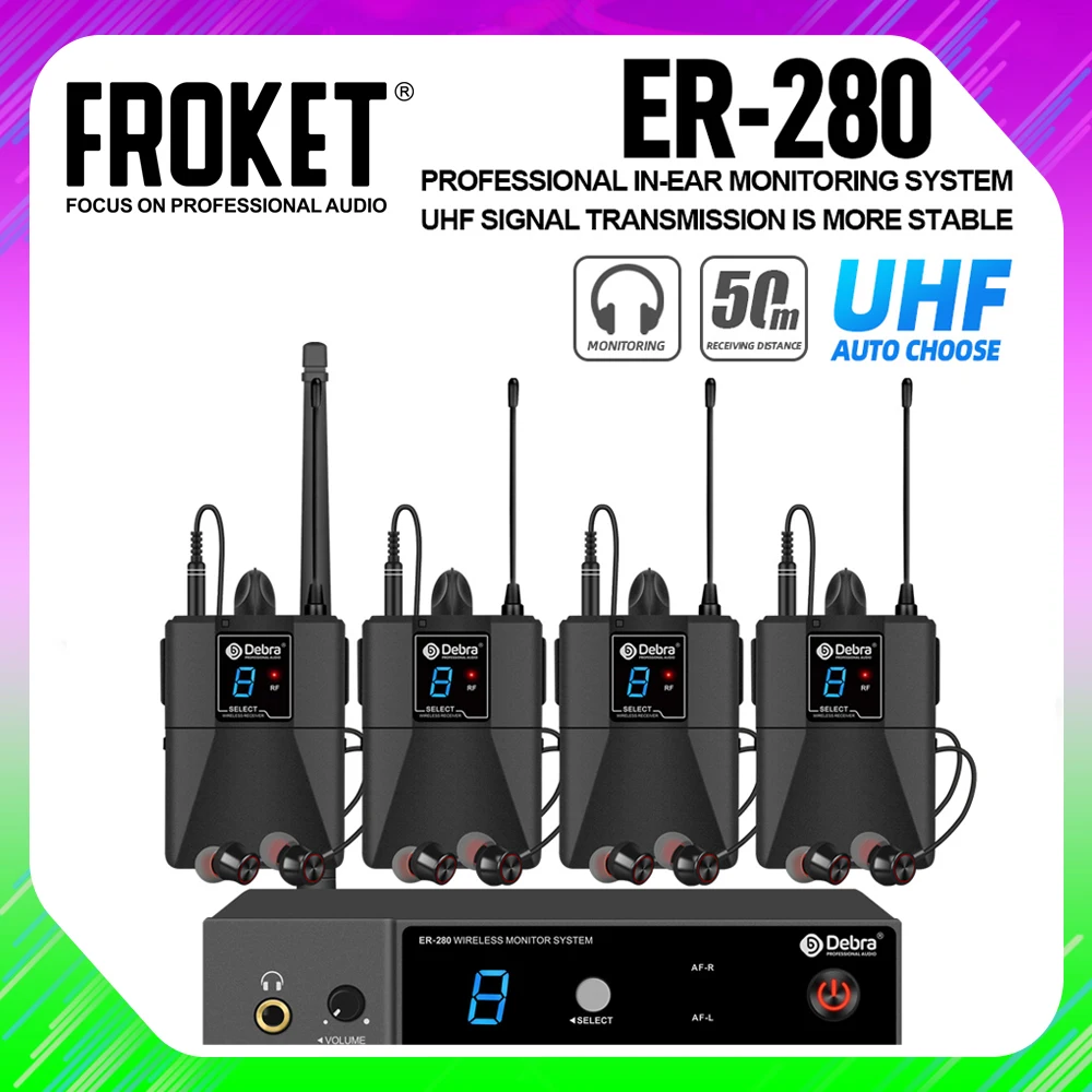 FROKET ER-280 UHF In-Ear Monitor System передача сигнала дальности 50 м 16 регулировка частоты
