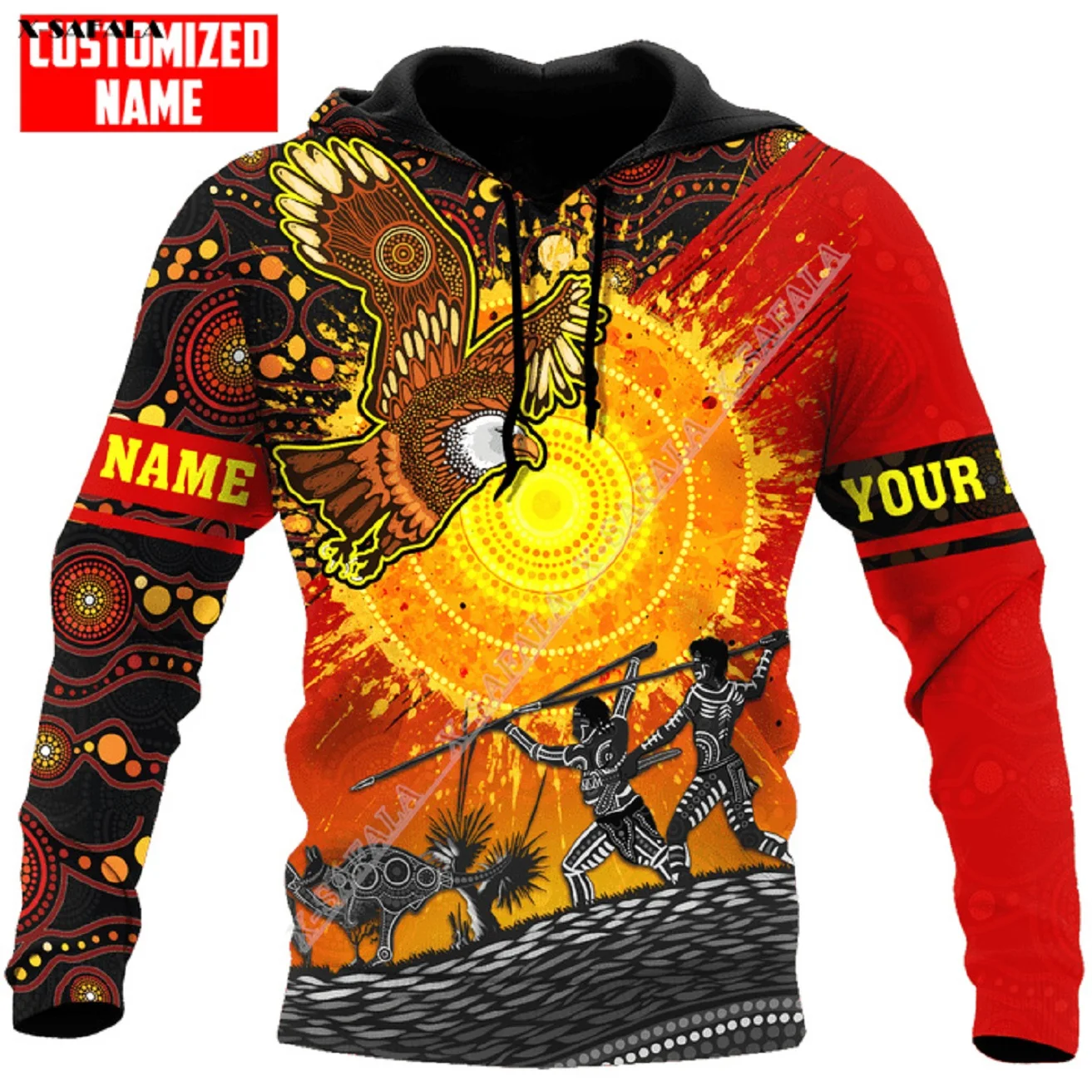 

Мужская толстовка с капюшоном SUN EAGLE HUNTING, с 3D-принтом австралийского флага аборигена, джемпер, Джерси, спортивные костюмы, рубашка, Спортивная, дышащая