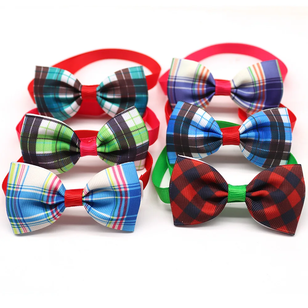 

6PCS Pet Supplier Grid Design Dog Cat Bow Tie Adjustable Dog Collar Necktie Pet Grooming Accessories For Small Dog