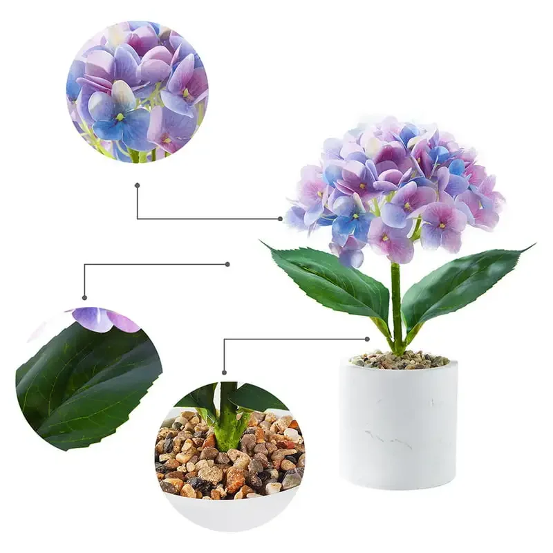 

Stunning Set of 2 Artificial White Pot Purple Hydrangea Flowers.