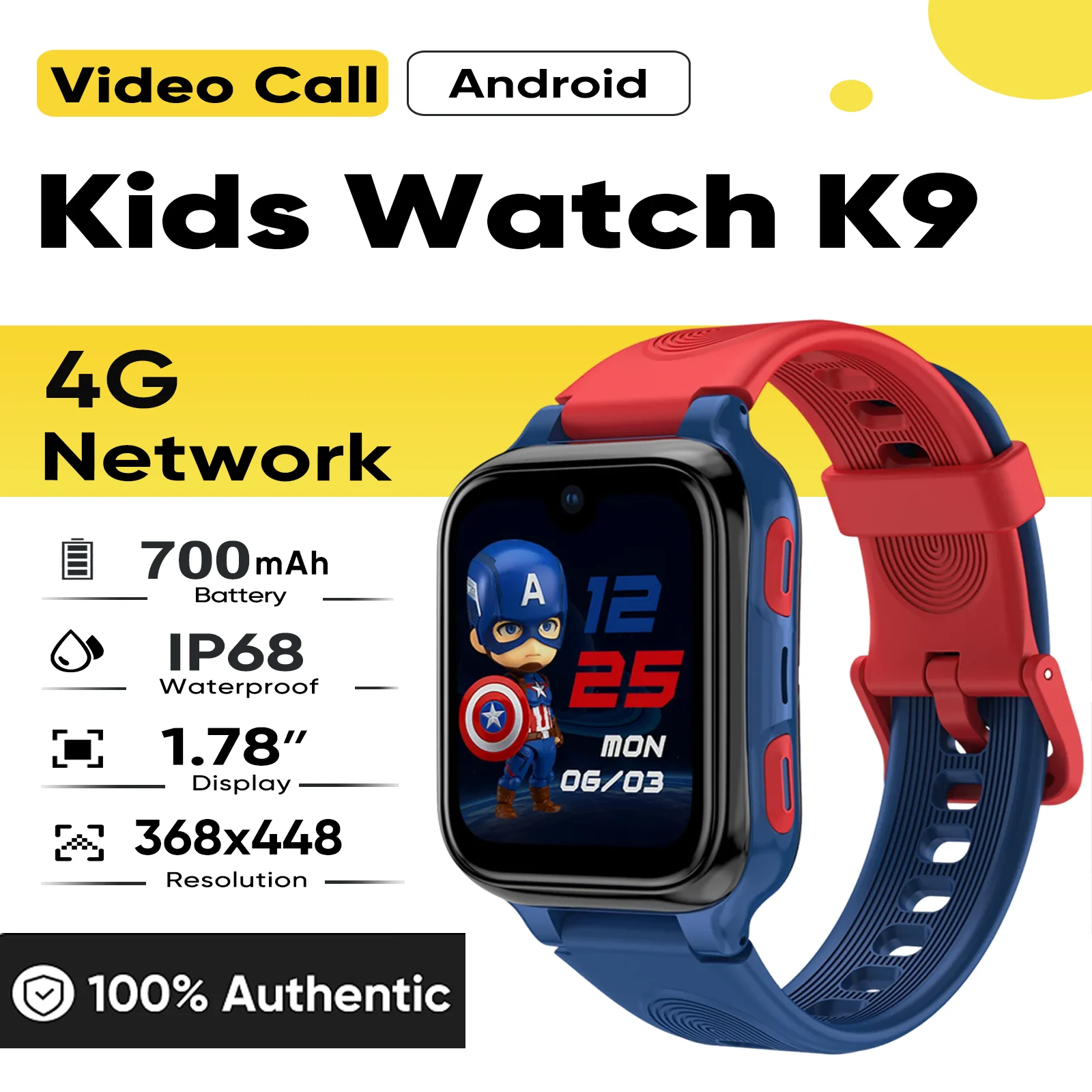 Фото Детские умные часы 4G AI K9 с HD-камерой, видеозвонками, SOS, GPS-трекингом, тончайшие, водонепроницаемые IP68, телефон-часы №1