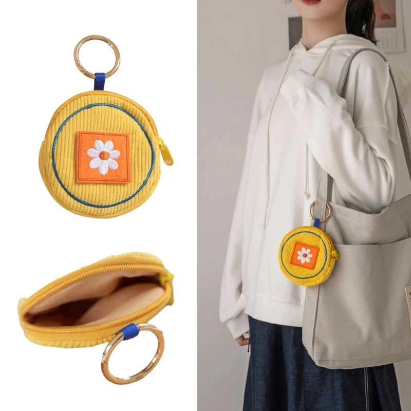 

Round Coin Purse Embroidery Wallet Coin Bag for Women Girls Key Bag Mini Headset Zipper Wallet Kids Gift K3KF