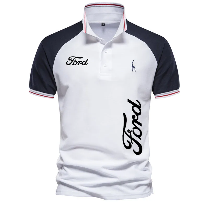 

Футболка мужская с логотипом автомобиля Ford y2K, модная рубашка-поло из 100% хлопка с короткими рукавами, в стиле хип-хоп, лето