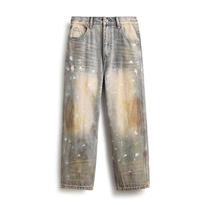 Джинсы мужские свободные с эффектом потертости брюки-султанки в стиле ретро