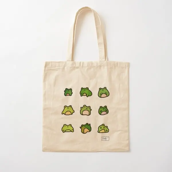

Frogs Doodle Cotton Canvas Bag Unisex Foldable Shoulder Bag Grocery Fashion Fabric Reusable Ladies Printed Handbag Shopper