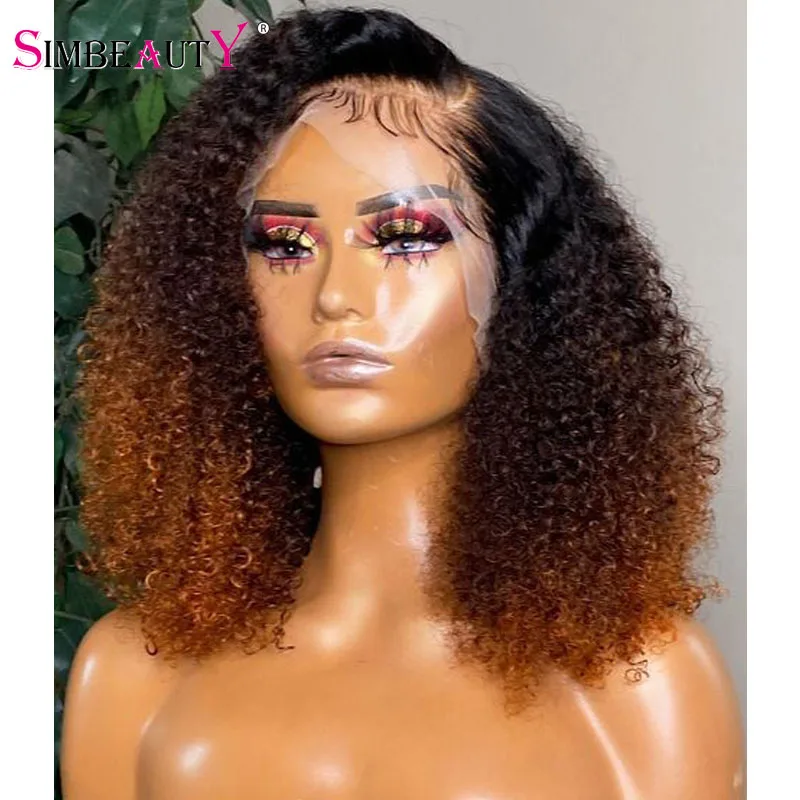 

Pre Plucked Natural Hairline 360 Lace Front 250Density Human Hair Wigs Ombre Brown Afo Kinky Curly Wigs for Black Women Remy