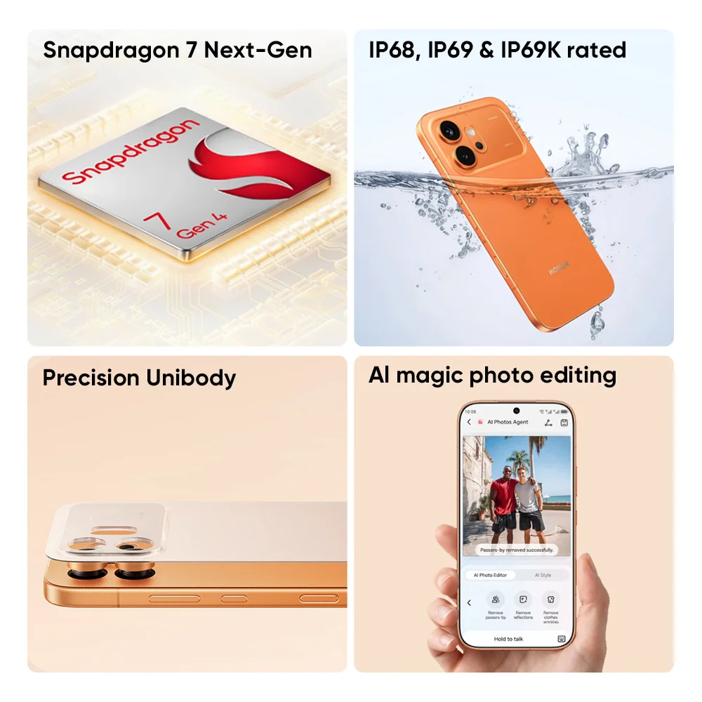 Фото Смартфон HONOR 600 Global Version 5G, процессор Snapdragon 7 Gen 4, камеры 200 МП, AMOLED-дисплей 6,57'', аккумулятор 7000 мАч, быстрая зарядка 80 Вт, Android 16 №1