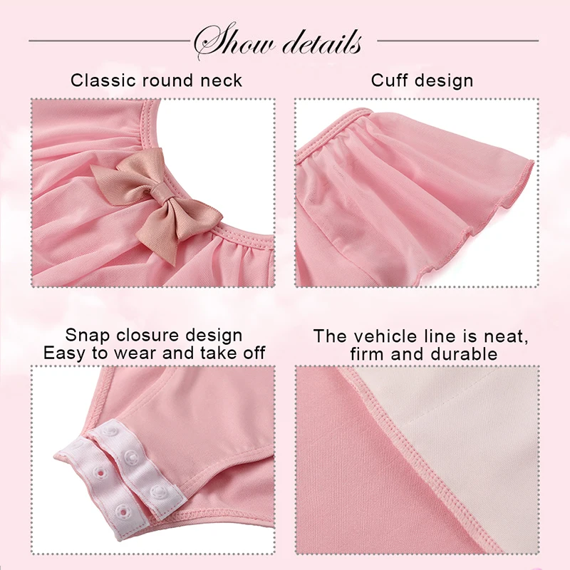 AOQUNFS Ballet Leotard Gymnastics Dance Clothes Leotards Girls Ballet Outfit Dancing Training Pink Bow Open Crotch
