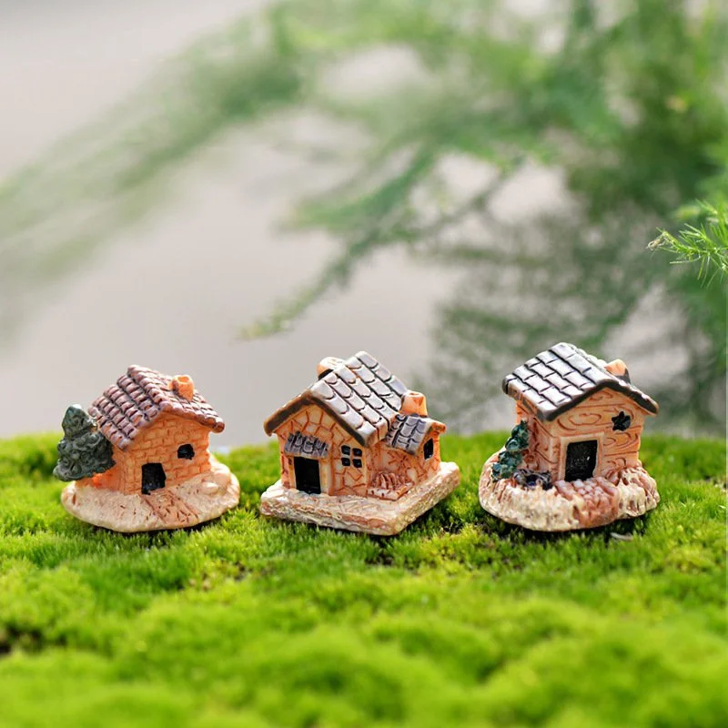 

3pcs Mini Fence House Micro Landscape Resin Crafts Villa Miniatures Garden Moss Bonsai Ornaments Home Desktop Decoration