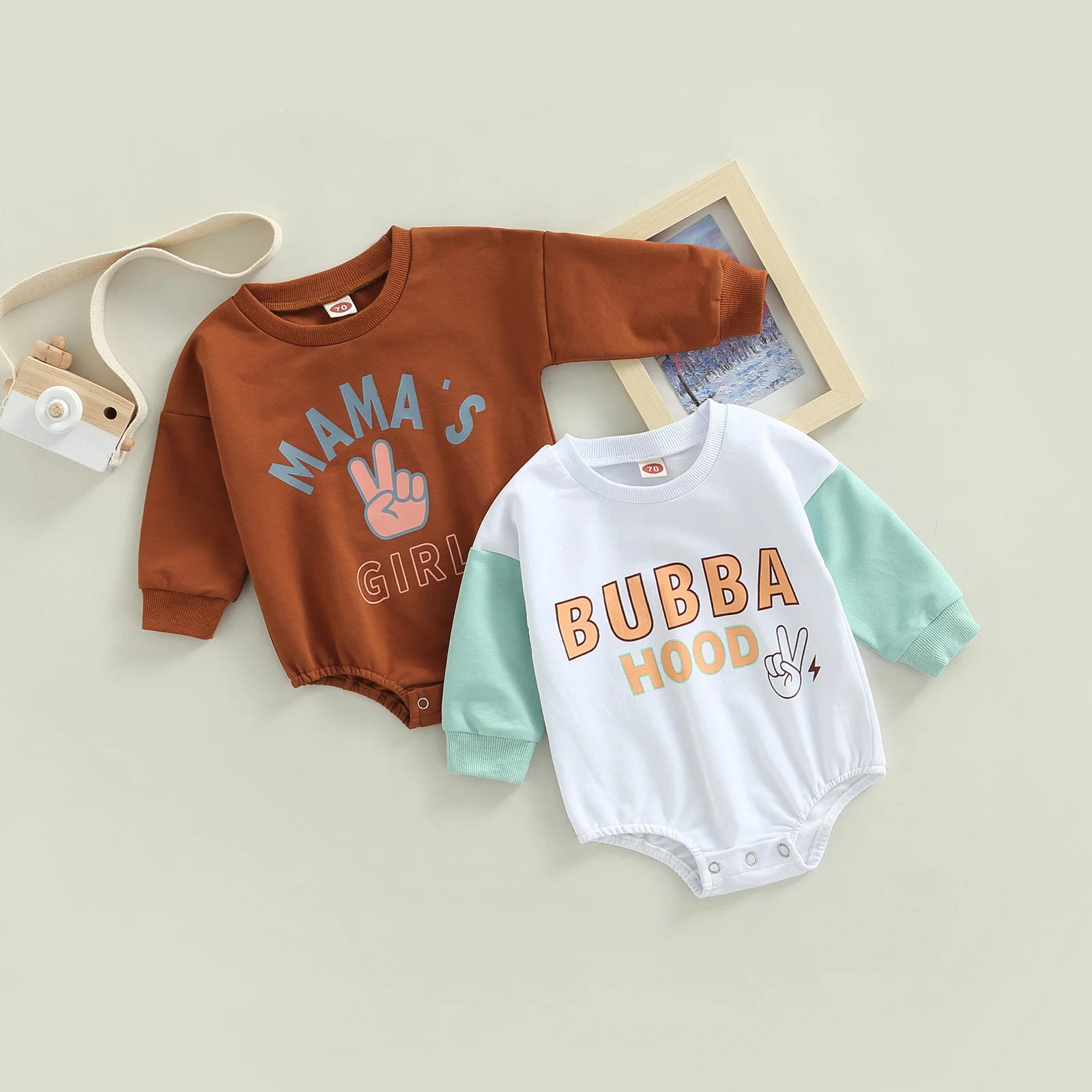 

Infant Baby Girl Boy Romper Newborn Baby Girl Letter Casual Long Sleeve Jumpsuit with Button Closure Spring Autumn Clothing