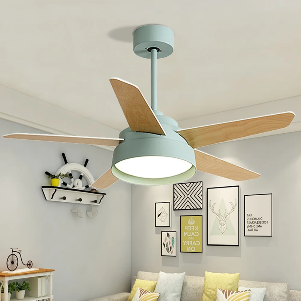 

Led Ceiling Fan Lamp Chandelier Macaron wooden with light remote control fans lamps lighting motor copper 42 inch 52 inch