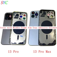 rear door battery cover with middle frame sim tray for iphon 13 pro max housing with camera lens logo repair parts
