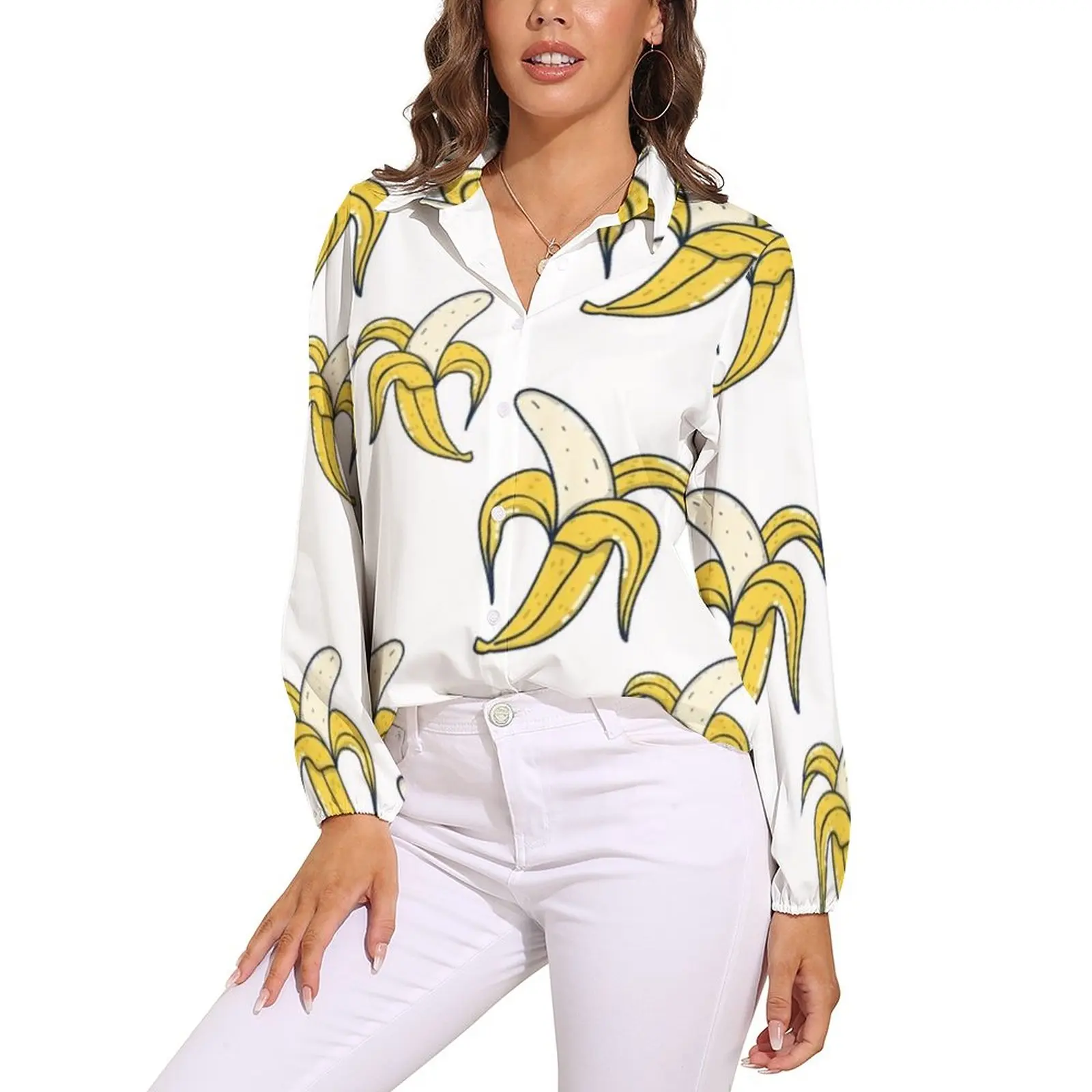 

Banana Blouse Food Collar Printed Autumn Woman Shirt Sexy Top Shirts