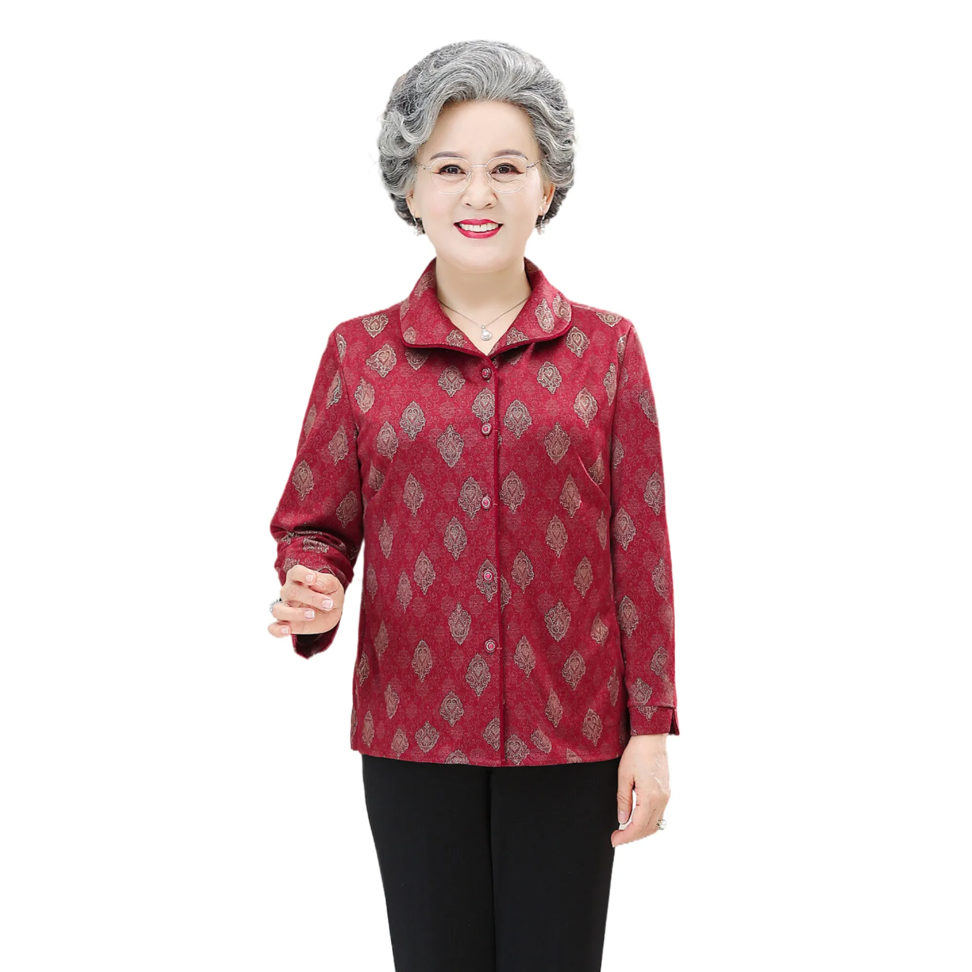 

Seniors fashion Elderly Women knitted shitrs Thin ladies Blouse long Sleeve pockets winter autumn 70's 80's Women's T-shirt