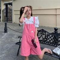 bib shorts womens summer 2022 new korean style sweet loose wide leg one piece casual short rompers womens jumpsuit shorts