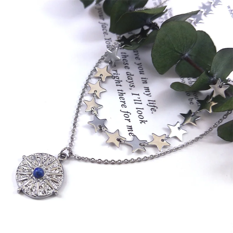 

Trendy Compass Pendant Necklace for Women Stainless Steel Silver Color Star Layer Chain Necklace Jewelry collar hombre NA88S07